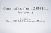 Kinematics from GEM hits for pvdis Rich Holmes March 2013 SoLID Collaboration Meeting.