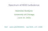 Spectrum of MHD turbulence Stanislav Boldyrev University of Chicago Ref: astro-ph/0503053; ApJ 626, L37, 2005 (June 20, 2005)