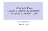 -Magnetic Flux -Gauss’s Law for Magnetism -“Ampere-Maxwell” Law AP Physics C Mrs. Coyle.