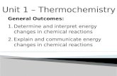 Unit 1 – Thermochemistry General Outcomes: 1.Determine and interpret energy changes in chemical reactions 2.Explain and communicate energy changes in chemical.
