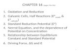 CHAPTER 16 (pages 776-792) 1.Oxidation and Reduction 2.Galvanic Cells, Half Reactions (E° anode & E° cathode ) 3.Standard Reduction Potential (E°) 4.Nernst.