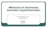 1 Mémoire et Hormones Données expérimentales Emmanuelle Duron Hôpital Broca AFEM 26/11/10.