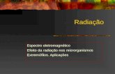 Radiação Espectro eletromagnético Efeito da radiação nos microrganismos Extremófilos. Aplicações.