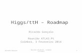 Higgs/ttH – Roadmap Ricardo Gonçalo Reunião ATLAS-Pt Coimbra, 3 Fevereiro 2014 Ricardo GonçaloReunião ATLAS-PT, Coimbra 3/2/20141.