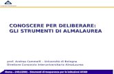 Consorzio AlmaLaurea C ONOSCERE PER DELIBERARE : GLI STRUMENTI DI A LMA L AUREA prof. Andrea Cammelli – Università di Bologna Direttore Consorzio Interuniversitario.