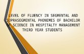 LEVEL OF FLUENCY IN SEGMENTAL AND SUPRASEGMENTAL PHONEMES OF BACHELOR OF SCIENCE IN HOSPITALTY MANAGEMENT THIRD YEAR STUDENTS
