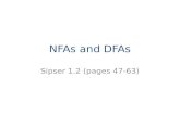 NFAs and DFAs Sipser 1.2 (pages 47-63). Last time