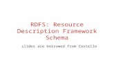 RDFS: Resource Description Framework Schema slides are borrowed from Costello.