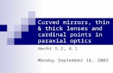 Curved mirrors, thin & thick lenses and cardinal points in paraxial optics Hecht 5.2, 6.1 Monday September 16, 2002.