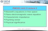PH0101 UNIT 2 LECTURE 31 PH0101 Unit 2 Lecture 3  Maxwell’s equations in free space  Plane electromagnetic wave equation  Characteristic impedance