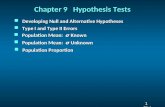 1 1 Slide Chapter 9 Hypothesis Tests Developing Null and Alternative Hypotheses Developing Null and Alternative Hypotheses Type I and Type II Errors Type.