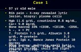 Case 1 57 yr old male Rib pain – X-ray revealed lytic lesion, biopsy: plasma cells Bone marrow 33% +CD38, +CD138, -CD56, λ -, κ + PC T. Protein 7.5 g/dL,