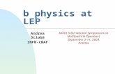 B physics at LEP Andrea Sciabà INFN-CNAF XXXIII International Symposium on Multiparticle Dynamics September 5-11, 2003 Krakow.