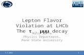 Lepton Flavor Violation at LHCb The τ → μμμ decay Matt Jaffe Physics Department, Penn State University 7.7.20111.