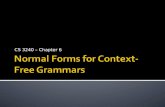 CS 3240 – Chapter 6.  6.1: Simplifying Grammars  Substitution  Removing useless variables  Removing λ  Removing unit productions  6.2: Normal Forms