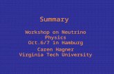 Summary Workshop on Neutrino Physics Oct.6/7 in Hamburg Caren Hagner Virginia Tech University.