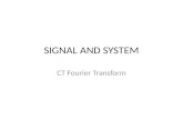 SIGNAL AND SYSTEM CT Fourier Transform. Fourier’s Derivation of the CT Fourier Transform x(t) -an aperiodic signal -view it as the limit of a periodic.