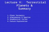 Lecture V: Terrestrial Planets & Summary 1.Plate Tectonics 2.Atmospheres & Spectra 3.Geophysical Cycles 4.Future Exploration