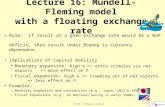 ITF220 - Professor J.Frankel Lecture 16: Mundell-Fleming model with a floating exchange rate Rule: if result at a given exchange rate would be a BoP deficit,