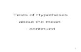 1 Tests of Hypotheses about the mean - continued