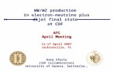 WW  e ν jj@CDF 14 April 2007 APS April Meeting WW/WZ production in electron-neutrino plus dijet final state at CDFAPS April Meeting 14-17 April 2007 Jacksonville,