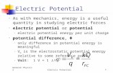 General Physics 2Electric Potential1 As with mechanics, energy is a useful quantity in studying electric forces electric potential or potential electric