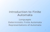 1 Introduction to Finite Automata Languages Deterministic Finite Automata Representations of Automata.