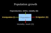 Population Reproduction, births, natality (B) Mortality, death (D) Emigration (E) Immigration (I) Population growth.