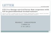 MAHNAZ JANGHORBAN CANB610 3/8/2012 ETV1 and GIST Pathogenesis Gastrointestinal stromal tumors (GISTs) arise from the interstitial cells of Cajal (ICC)