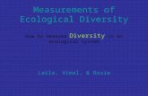 Measurements of Ecological Diversity How to measure Diversity in an ecological system Laila, Vimal, & Rozie.