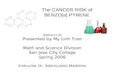 The CANCER RISK of BENZO[α] PYRENE Abstract # 30 Presented by My Linh Tran Math and Science Division San Jose City College Spring 2006 Instructor Dr. Adamczeski,Madeline.