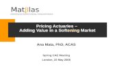 Pricing Actuaries – Adding Value in a Softening Market Ana Mata, PhD, ACAS Spring CAE Meeting London, 22 May 2008 Mat β las Underwriting and Actuarial.