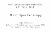 Muon Spectroscopy Koji Yokoyama School of Physics and Astronomy, QMUL (on behalf of Dr. Alan Drew) MRI Spectroscopy Workshop 29 th May, 2014.
