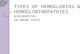 TYPES OF HEMOGLOBINS & HEMOGLOBINOPATHIES BIOCHEMISTRY DR AMINA TARIQ.
