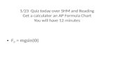 1/23 Quiz today over SHM and Reading Get a calculator an AP Formula Chart You will have 12 minutes F P = mgsin(Θ)
