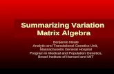 Summarizing Variation Matrix Algebra Benjamin Neale Analytic and Translational Genetics Unit, Massachusetts General Hospital Program in Medical and Population.