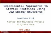 Experimental Approaches to Sterile Neutrinos Using Low Energy Neutrinos Jonathan Link Center for Neutrino Physics Virginia Tech NOW 2012 9/14/12 9/14/12.