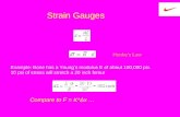 Strain Gauges Example: Bone has a Young’s modulus E of about 100,000 psi. 10 psi of stress will stretch a 20 inch femur Compare to F = K*Δx … Hooke’s Law.
