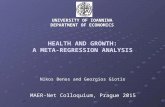 HEALTH AND GROWTH: A META-REGRESSION ANALYSIS UNIVERSITY OF IOANNINA DEPARTMENT OF ECONOMICS Nikos Benos and Georgios Giotis MAER-Net Colloquium, Prague.