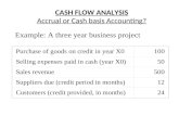CASH FLOW ANALYSIS Accrual or Cash basis Accounting? Purchase of goods on credit in year X0100 Selling expenses paid in cash (year X0)50 Sales revenue500