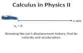 Calculus in Physics II x 0 = 0 x axis Knowing the carâ€™s displacement history, find its velocity and acceleration. 1