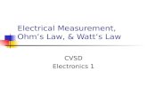 Electrical Measurement, Ohm’s Law, & Watt’s Law CVSD Electronics 1.