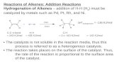 Reactions of Alkenes: Addition Reactions Hydrogenation of Alkenes – addition of H-H (H 2 ) must be catalyzed by metals such as Pd, Pt, Rh, and Ni.  H°