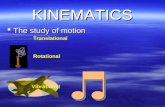 KINEMATICS ï‚§Tï‚§Tï‚§Tï‚§The study of motion Translational Rotational Vibrational