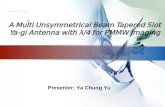 LOGO A Multi Unsymmetrical Beam Tapered Slot Ya-gi Antenna with λ/4 for PMMW Imaging  Presenter: Ya Chung Yu.