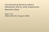 Constraining Neutrino Mass Hierarchy and θ 13 with Supernova Neutrino Data Stan Yen SNOLAB EAC August 2009.