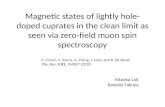 Magnetic states of lightly hole- doped cuprates in the clean limit as seen via zero-field muon spin spectroscopy Kitaoka Lab Kaneda Takuya F. Coneri, S.