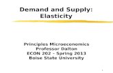 1 Demand and Supply: Elasticity Principles Microeconomics Professor Dalton ECON 202 – Spring 2013 Boise State University.
