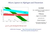 Muon Capture in Hydrogen and Deuterium EXA08 int. conference on exotic atoms & related topics Vienna Sept 15-18 2008 presentation by Claude Petitjean representing.