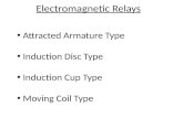 Electromagnetic Relays Attracted Armature Type Induction Disc Type Induction Cup Type Moving Coil Type.